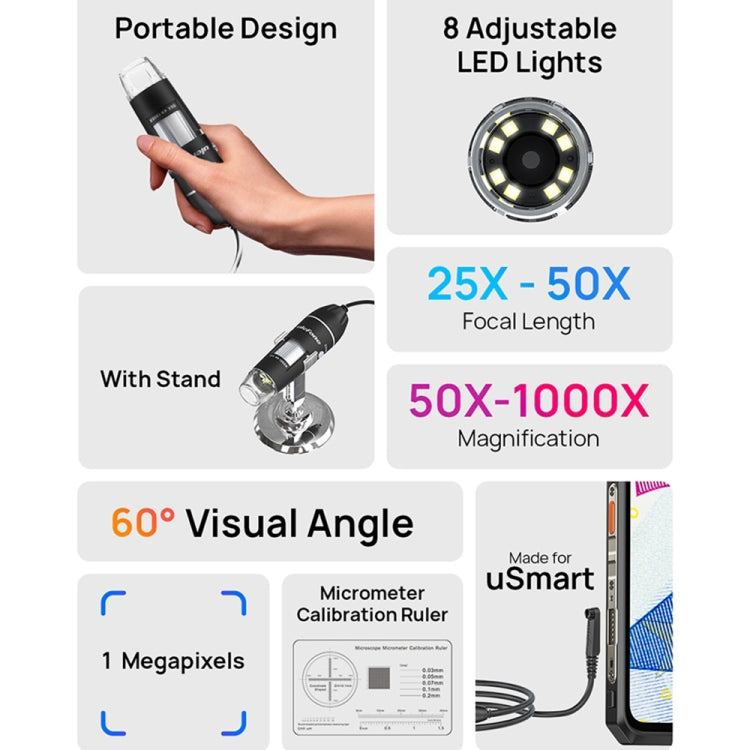 Ulefone uSmart C01 Wired Digital Microscope for Ulefone Armor 18 Series / 9 / 9E & Power Armor 16 Series / 13 / Armor Pad(Black) - free shipping - PMC Jewellery - Order now!