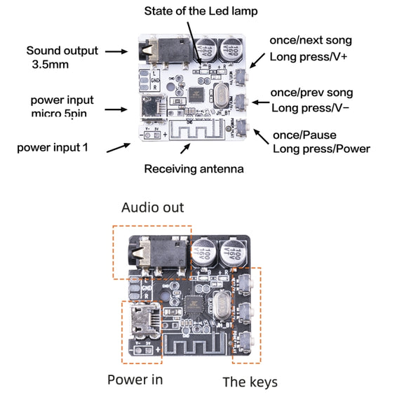 6966 DIY Bluetooth 5.0 Audio Receiver Board Module MP3 Lossless Player Wireless Stereo Music Amplifier Module (Black)