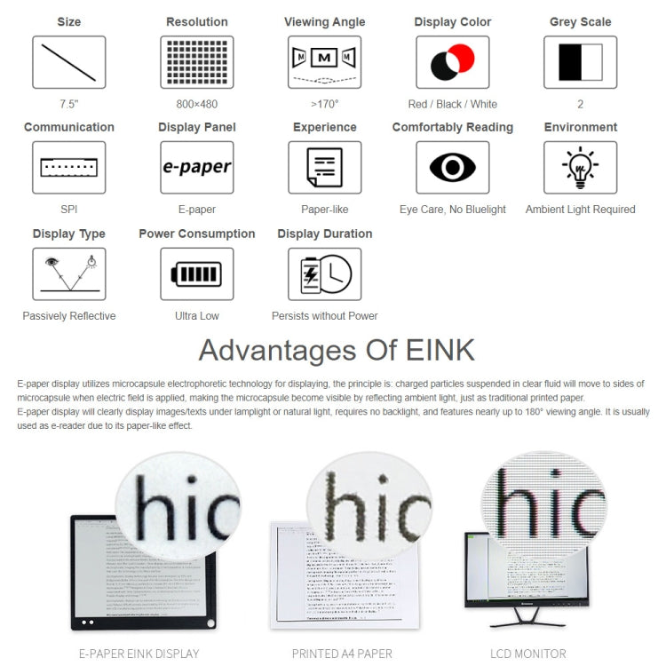 Waveshare 7.5 inch 800x480 Pixel Red Black White E-Paper E-Ink Display Module (B) for Raspberry Pi Pico, SPI Interface - free shipping - PMC TechLife - Order now!