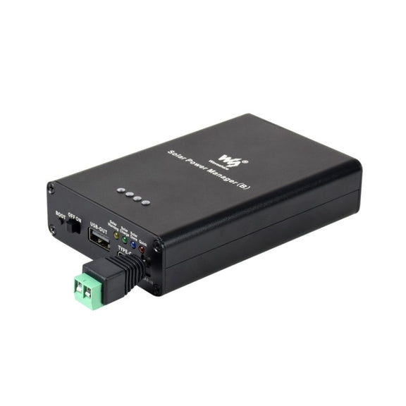 Waveshare Solar Power Manager, Embedded 10000mAh Li-Po Battery, Support 6V~24V Solar Panels (Black)