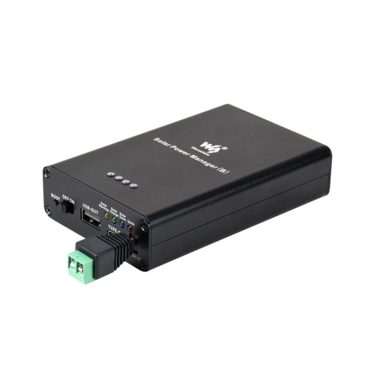 Waveshare Solar Power Manager, Embedded 10000mAh Li-Po Battery, Support 6V~24V Solar Panels (Black)