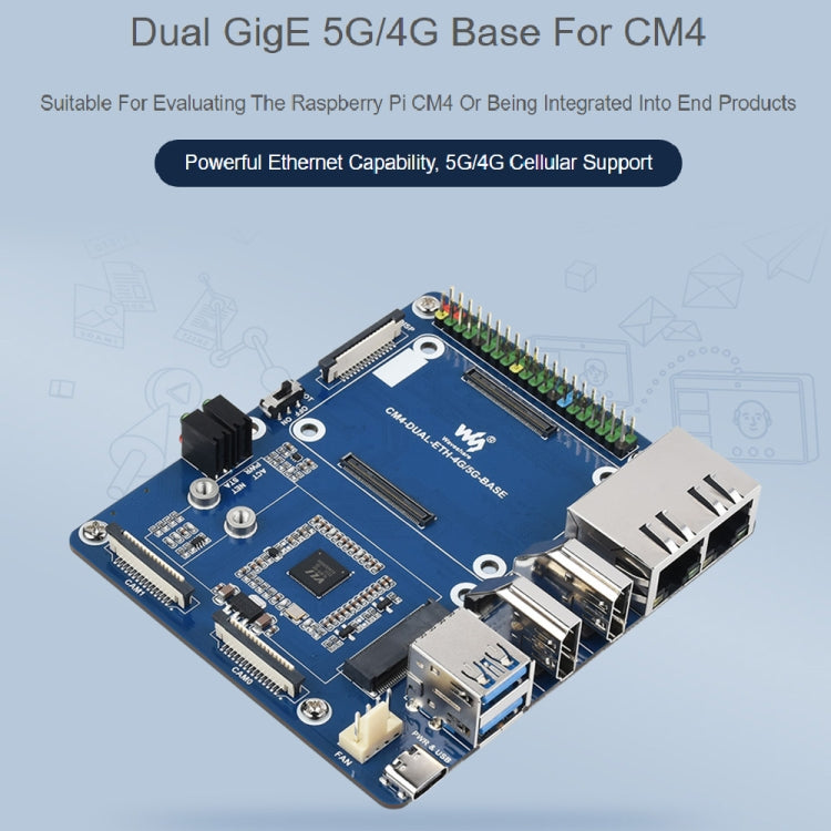 Waveshare Dual Gigabit Ethernet 5G / 4G Base Board for Raspberry Pi CM4 - free shipping - PMC TechLife - Order now!