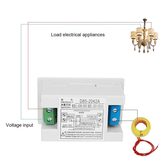 D85-2042A 110V 220V 380V 100A Digital AC Voltmeter Ammeter Current Amps Volt Meter LCD Panel Monitor (Black)