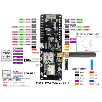 TTGO Meshtastic T-Beam V1.1 ESP32 923MHz OLED WiFi Bluetooth GPS NEO-6M SMA 18650 Battery Holder - free shipping - PMC Jewellery - Order now!