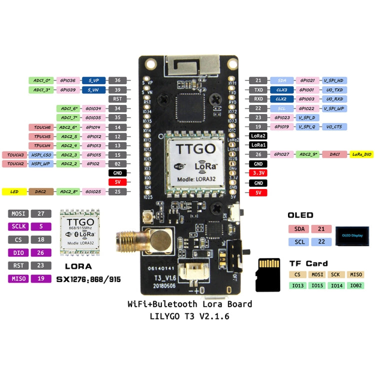 TTGO LORA32 V2.1 ESP32 0.96 inch OLED Bluetooth WiFi Wireless Module 433MHz SMA IP5306 Module with Antenna - free shipping - PMC TechLife - Order now!