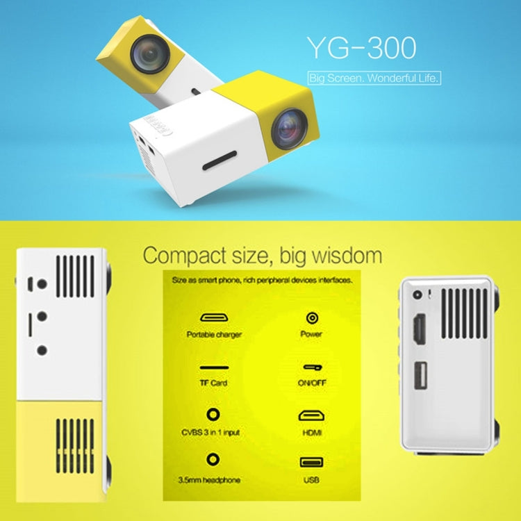YG300 400LM Portable Mini Home Theater LED Projector with Remote Controller, Support HDMI, AV, SD, USB Interfaces(Black)