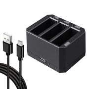 USB Triple Batteries Charger with LED Indicator Light for DJI OSMO Action(Black)