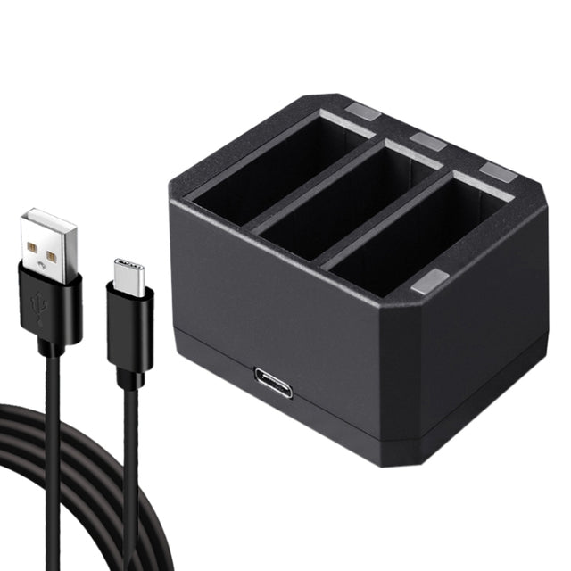 USB Triple Batteries Charger with LED Indicator Light for DJI OSMO Action(Black)