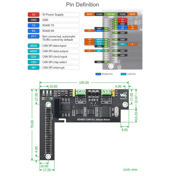 Waveshare RS485 CAN Expansion Board for Jetson Nano, Digital Isolation, Built-In Protection Circuit - free shipping - PMC TechLife - Order now!