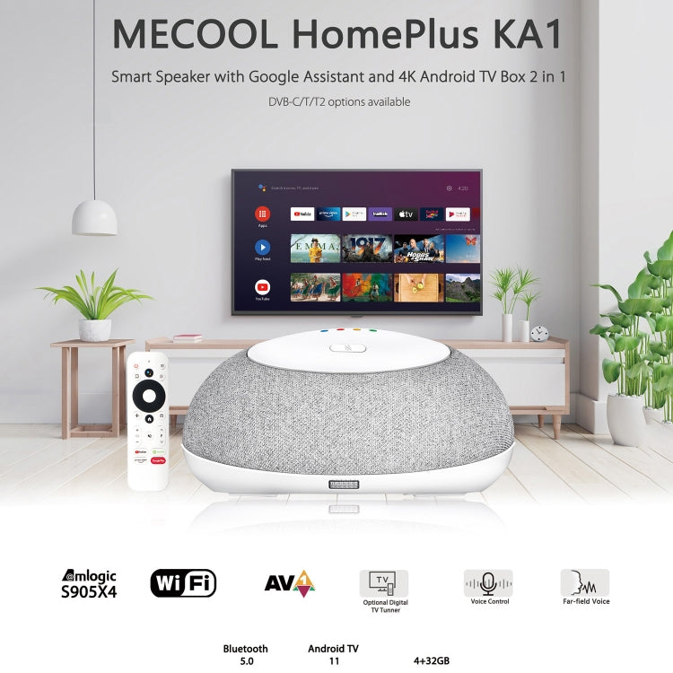 MECOOL KA1 Smart TV Speaker Android 11 TV Box with Remote Control, Amlogic S905X4 Quad Core Cortex-A55, 4GB+32GB, Dual-Band / Bluetooth / Ethernet / OTT(UK Plug) - free shipping - PMC TechLife - Order now!