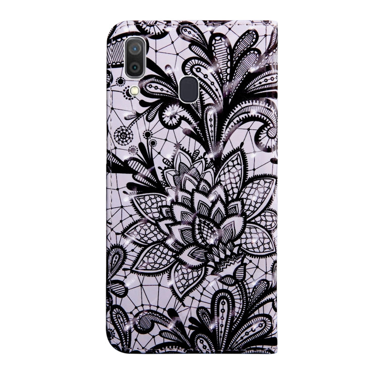 3D Painting Pattern Coloured Drawing Horizontal Flip TPU + PU Leather Case with Holder & Card Slots & Wallet, For:For Galaxy A40(Black Lace)