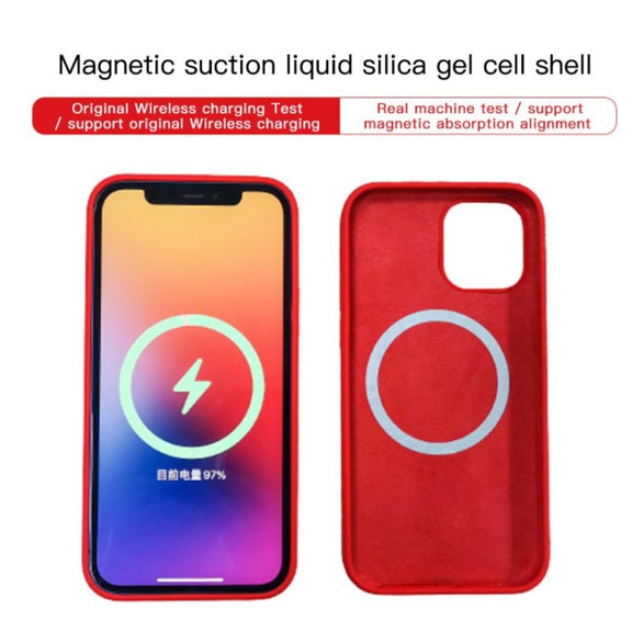 For iPhone 12 / 12 Pro Magnetic Liquid Silicone Full Coverage Shockproof Magsafe Case with Magsafe Charging Magnet(Red)