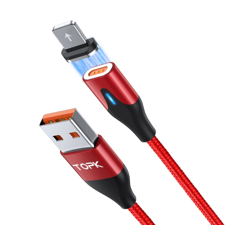 TOPK AM63 1m USB to 8 Pin Flat Magnetic Metal Connector Nylon Braided Magnetic Fast Charging Data Cable(Red) - Charging Cable & Head by TOPK | Online Shopping South Africa | PMC Jewellery | Buy Now Pay Later Mobicred