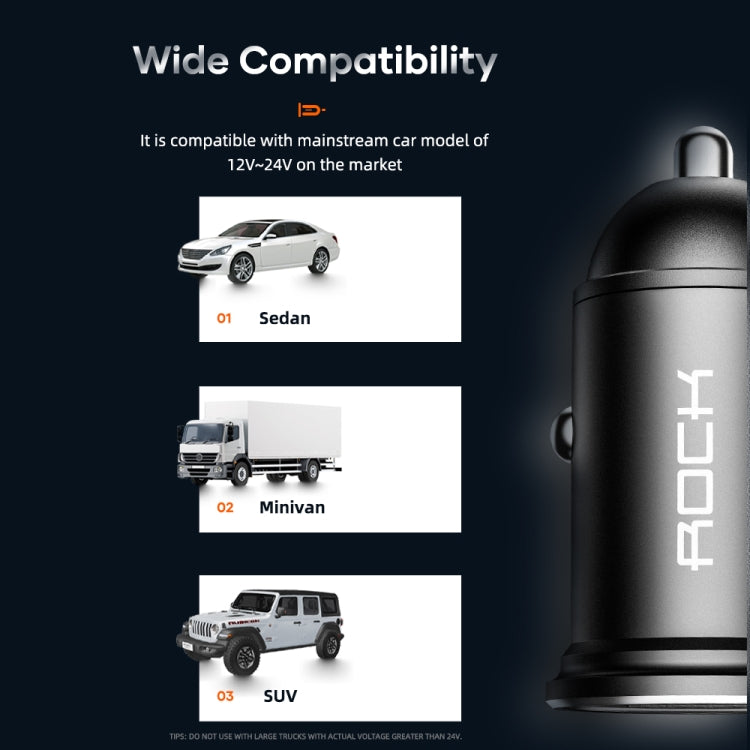 ROCK H11 4.8A 24W Mini Dual USB Car Charger(Black) - Car Charger by ROCK | Online Shopping South Africa | PMC TechLife