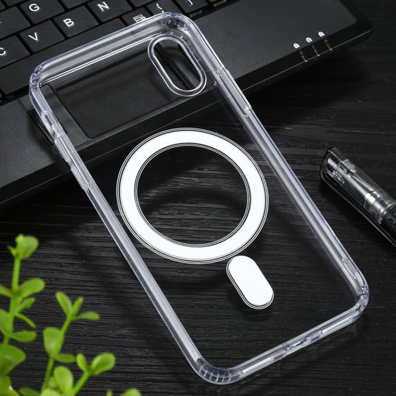 For iPhone XR Magsafe Case Simple Magnetic Ring All-inclusive Clear Crystal Acrylic PC +TPU Shockproof Case(Transparent)