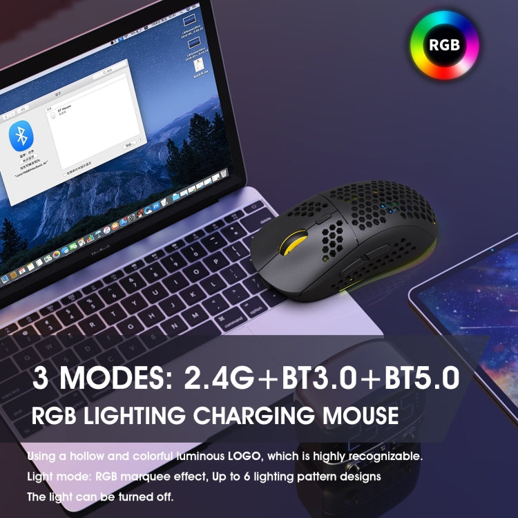 HXSJ T90 RGB Light Three-mode Wireless Gaming Mouse - Wireless Mice by HXSJ | Online Shopping South Africa | PMC TechLife | Buy Now Pay Later Mobicred