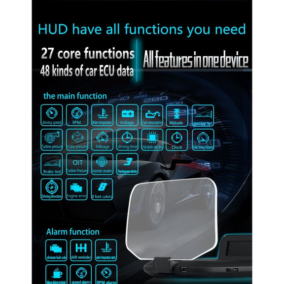 C1 OBD2 + GPS Mode Car HUD Head-up Display Compass / Speed / Water Temperature / Voltage Display / Speed / Fault Alarm / Navigation Function