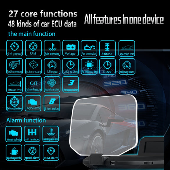C1 OBD2 + GPS Mode Car HUD Head-up Display Compass / Speed / Water Temperature / Voltage Display / Speed / Fault Alarm / Navigation Function