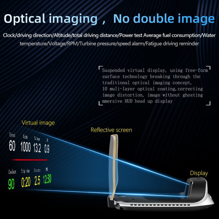 C3 OBD2 + GPS Mode Car Head-up Display HUD Overspeed / Speed / Water Temperature Too High / Voltage Too Low / Engine Failure Alarm / Fatigue Driving Reminder / Navigation Function