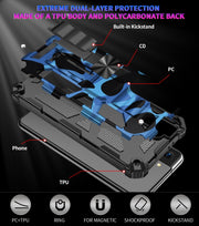 For Samsung Galaxy S21 Ultra 5G Camouflage Armor Shockproof TPU + PC Magnetic Protective Case with Holder(Dark Blue)