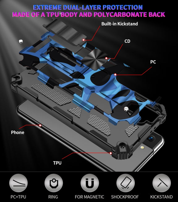 For Samsung Galaxy S21 Ultra 5G Camouflage Armor Shockproof TPU + PC Magnetic Protective Case with Holder(Dark Blue)