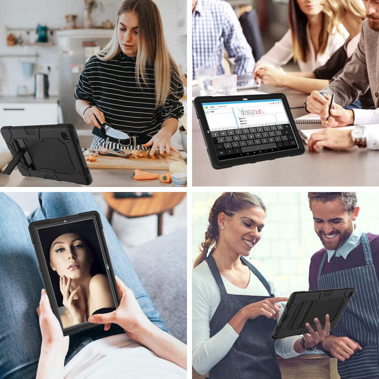 For Samsung Galaxy Tab A7 10.4 (2020) T500 / T505 Contrast Color Robot Shockproof Silicone + PC Protective Case with Holder(Black) - free shipping - PMC TechLife - Order now!