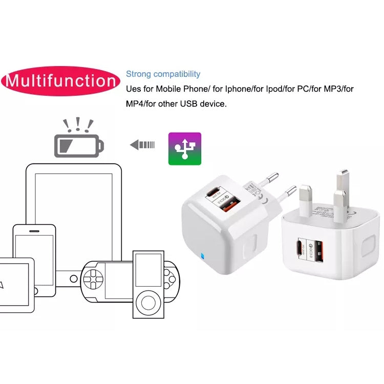 YSY-6087 20W PD + QC 3.0 Dual Ports Travel Charger Power Adapter, US Plug - USB Charger by PMC TechLife | Online Shopping South Africa | PMC TechLife | Buy Now Pay Later Mobicred