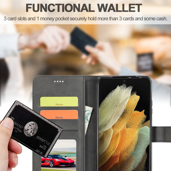 For Samsung Galaxy S21 Ultra 5G LC.IMEEKE Calf Texture Horizontal Flip Leather Case with Holder & Card Slots & Wallet(Black)