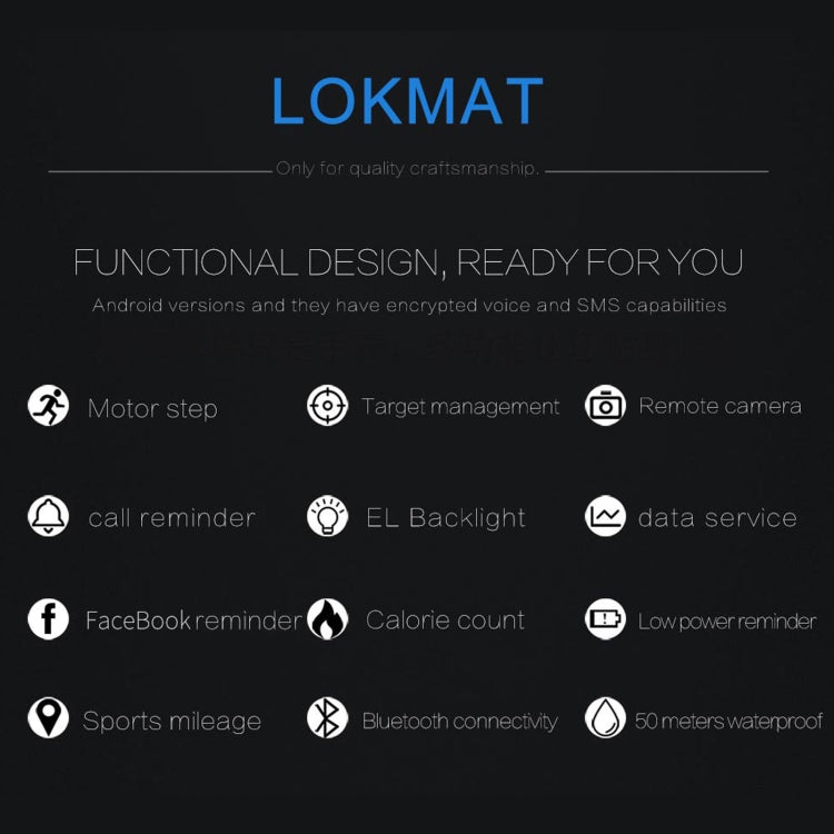 Lokmat MK16 LCD Screen 50m Waterproof Smart Watch, Support Information Reminder / Remote Camera / Walking Motion Monitor(Black) - free shipping - PMC Jewellery - Order now!