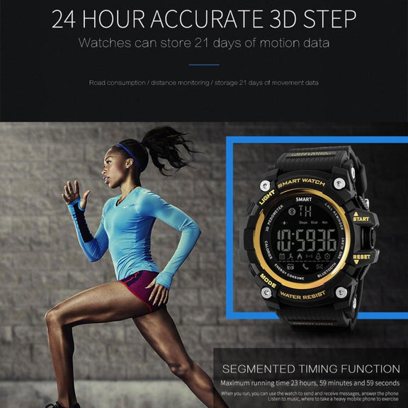 Lokmat MK16 LCD Screen 50m Water-resistant Smart Watch, Support Information Reminder / Remote Camera / Walking Motion Monitor(Gold) - Smart Watches by Lokmat