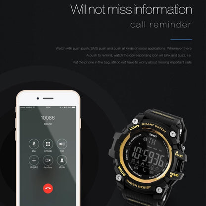 Lokmat MK16 LCD Screen 50m Waterproof Smart Watch, Support Information Reminder / Remote Camera / Walking Motion Monitor(Black) - free shipping - PMC Jewellery - Order now!