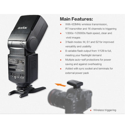 Godox TT520II 433MHZ Wireless 1/300s-1/2000s HSS Flash Speedlite Camera Top Fill Light for Canon / Nikon DSLR Cameras(Black) - free shipping - PMC Jewellery - Order now!