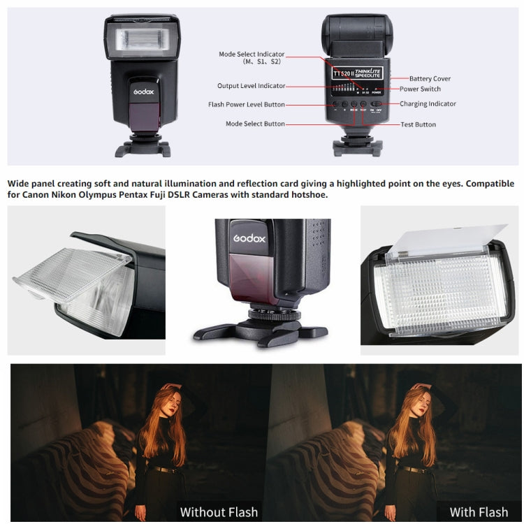 Godox TT520II 433MHZ Wireless 1/300s-1/2000s HSS Flash Speedlite Camera Top Fill Light for Canon / Nikon DSLR Cameras(Black) - free shipping - PMC Jewellery - Order now!