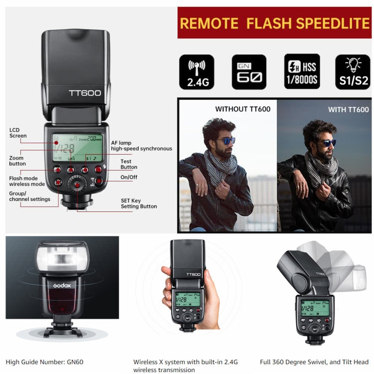 Godox TT600 2.4GHz Wireless 1/8000s HSS Flash Speedlite Camera Top Fill Light for Canon / Nikon DSLR Cameras(Black) - free shipping - PMC TechLife - Order now!