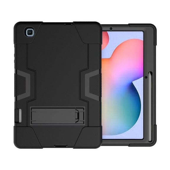 For Samsung Galaxy Tab S6 Lite P610 Contrast Color Robot Shockproof Silicon + PC Protective Case with Holder(Black)