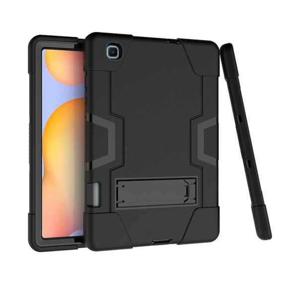 For Samsung Galaxy Tab S6 Lite P610 Contrast Color Robot Shockproof Silicon + PC Protective Case with Holder(Black)