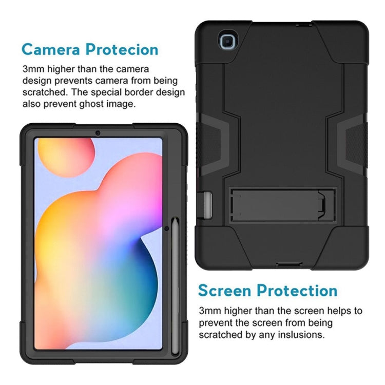 For Samsung Galaxy Tab S6 Lite P610 Contrast Color Robot Shockproof Silicon + PC Protective Case with Holder(Black)