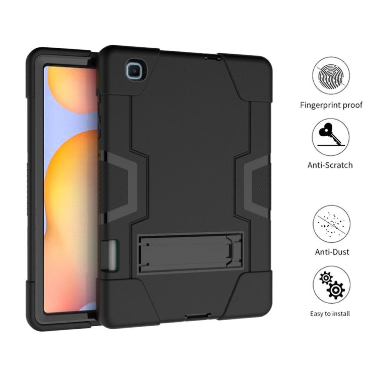 For Samsung Galaxy Tab S6 Lite P610 Contrast Color Robot Shockproof Silicon + PC Protective Case with Holder(Black)