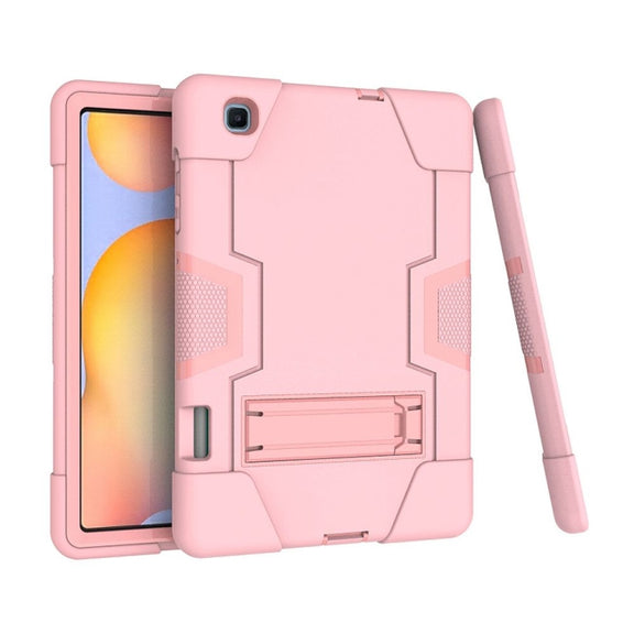 For Samsung Galaxy Tab S6 Lite P610 Contrast Color Robot Shockproof Silicon + PC Protective Case with Holder(Rose Gold)