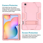 For Samsung Galaxy Tab S6 Lite P610 Contrast Color Robot Shockproof Silicon + PC Protective Case with Holder(Rose Gold)