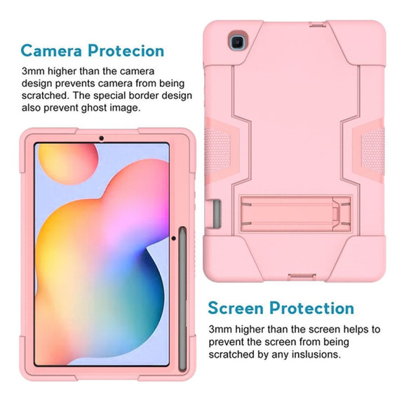For Samsung Galaxy Tab S6 Lite P610 Contrast Color Robot Shockproof Silicon + PC Protective Case with Holder(Rose Gold)