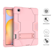 For Samsung Galaxy Tab S6 Lite P610 Contrast Color Robot Shockproof Silicon + PC Protective Case with Holder(Rose Gold)