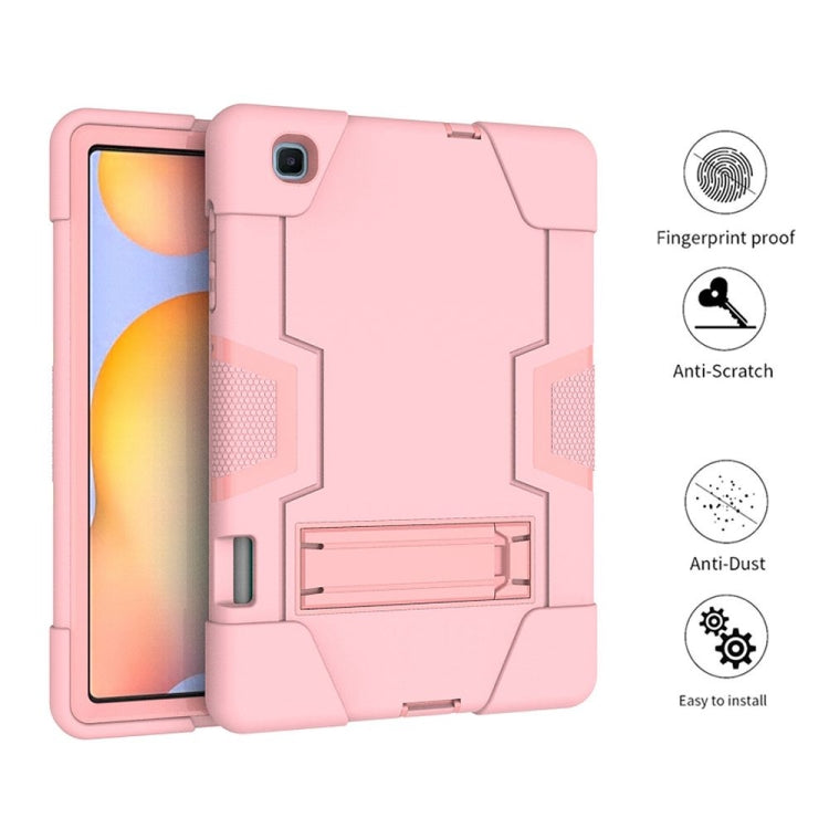 For Samsung Galaxy Tab S6 Lite P610 Contrast Color Robot Shockproof Silicon + PC Protective Case with Holder(Rose Gold)