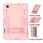 For Samsung Galaxy Tab S6 Lite P610 Contrast Color Robot Shockproof Silicon + PC Protective Case with Holder(Rose Gold)