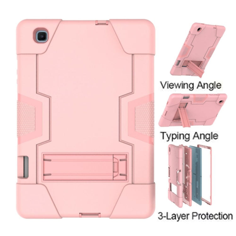For Samsung Galaxy Tab S6 Lite P610 Contrast Color Robot Shockproof Silicon + PC Protective Case with Holder(Rose Gold)