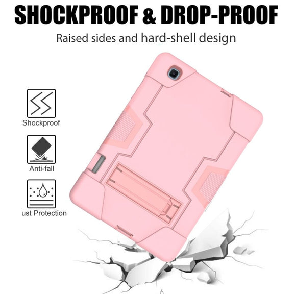 For Samsung Galaxy Tab S6 Lite P610 Contrast Color Robot Shockproof Silicon + PC Protective Case with Holder(Rose Gold)