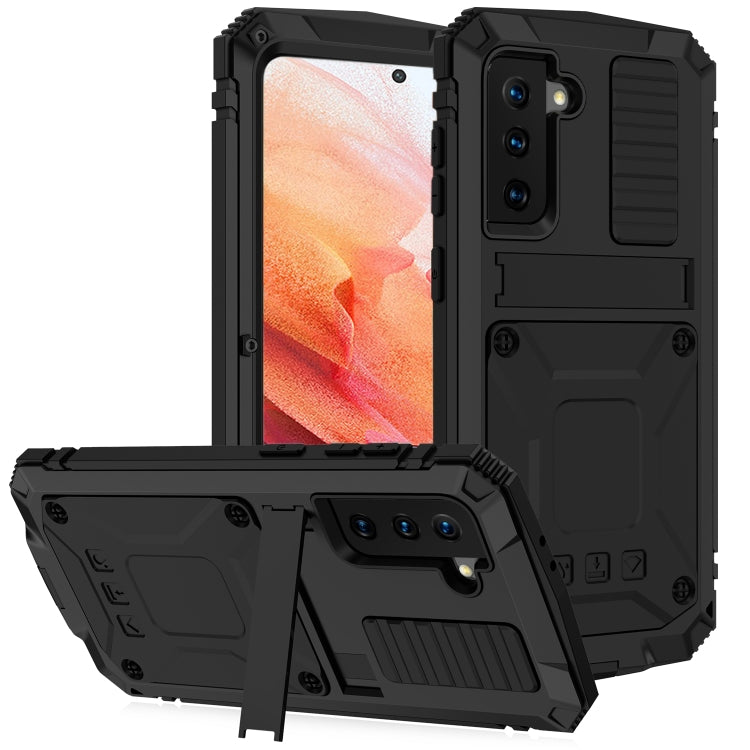 For Samsung Galaxy S21 5G R-JUST Shockproof Waterproof Dust-proof Metal + Silicone Protective Case with Holder(Black) - free shipping - PMC TechLife - Order now!