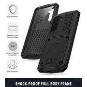 For Samsung Galaxy S21 5G R-JUST Shockproof Water-resistant Dust-proof Metal + Silicone Protective Case with Holder(Black)