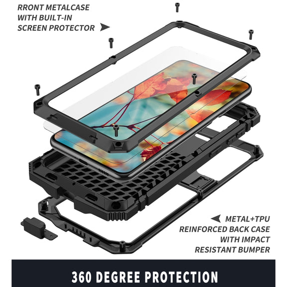 For Samsung Galaxy S21 5G R-JUST Shockproof Water-resistant Dust-proof Metal + Silicone Protective Case with Holder(Black)