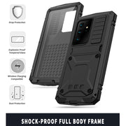 For Samsung Galaxy S21 Ultra 5G R-JUST Shockproof Water-resistant Dust-proof Metal + Silicone Protective Case with Holder(Black)